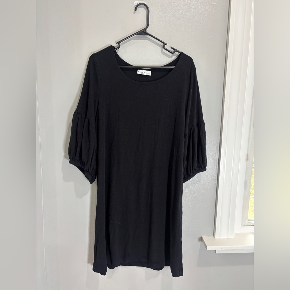 Bryn Walker Bamboo Organic Cotton Ballon Sleeve Tunic Dress Black Large